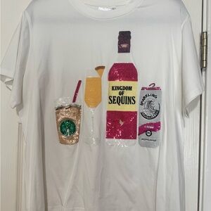 QUEEN OF SPARKLES White Sequin Graphic Tee